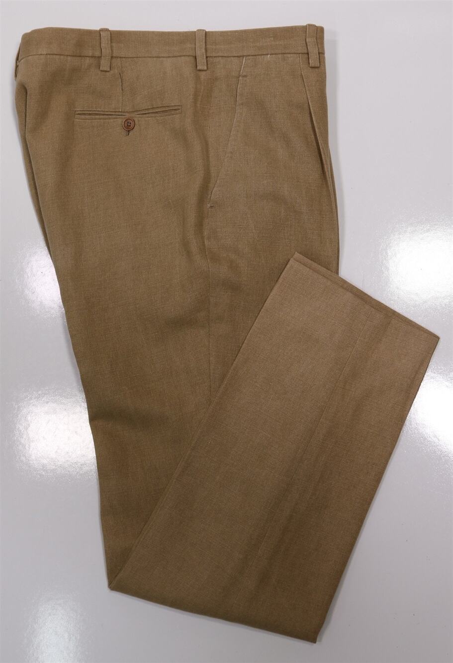 Kiton Putty Brown Pleated 100% Linen Dress Pants Trousers 34x31